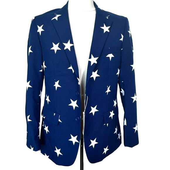 OPPOSUITS Blazer Mens 38R NWT Blue White Stars USA July 4 Jacket Sport Coat Prom - Picture 2 of 10